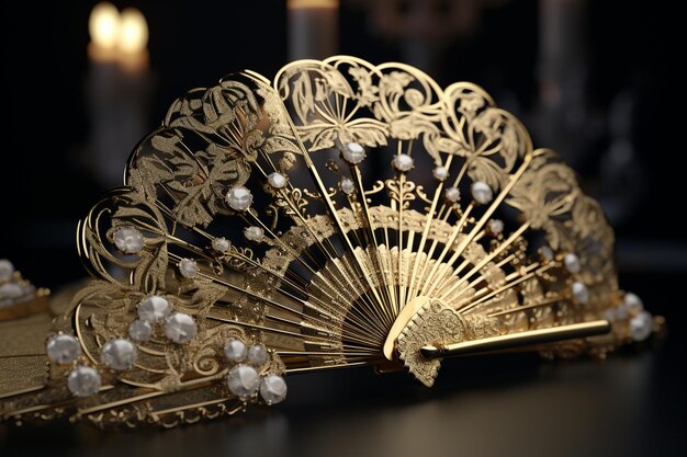 Elegant gold filigree on a vintage hand fan adding 00261 01