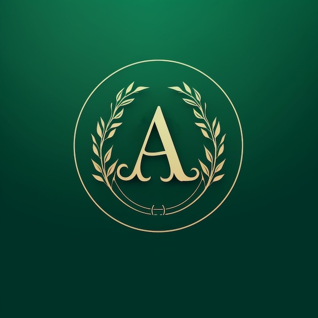 Elegant Gold Letter A And Laurel Initial On Green Background