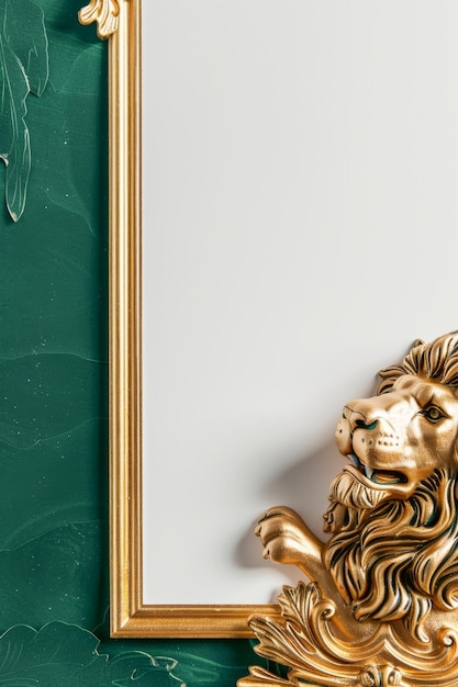 Elegant Gold Lion Statue on Green Frame Border