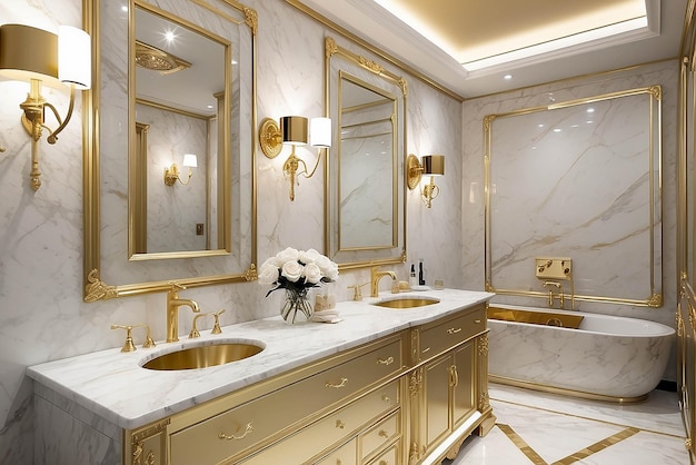 Elegant Gold and Marble Bathroom