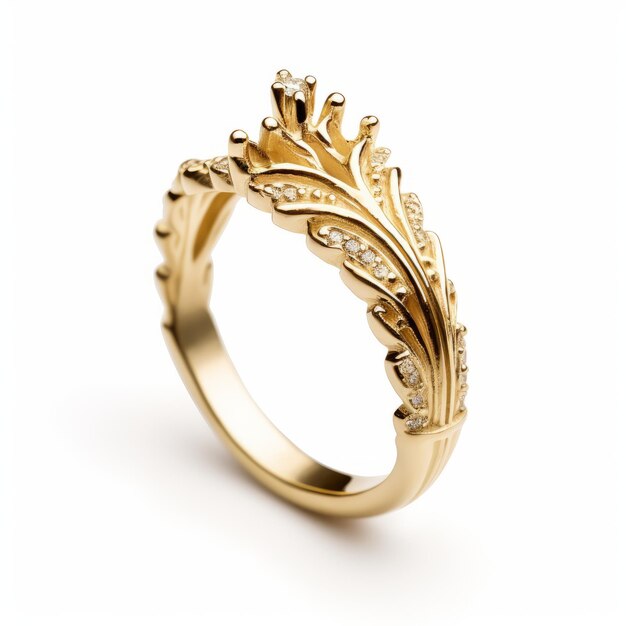 Elegant Gold Ring With Diamond Leafs Art Deco Designer Jewelry