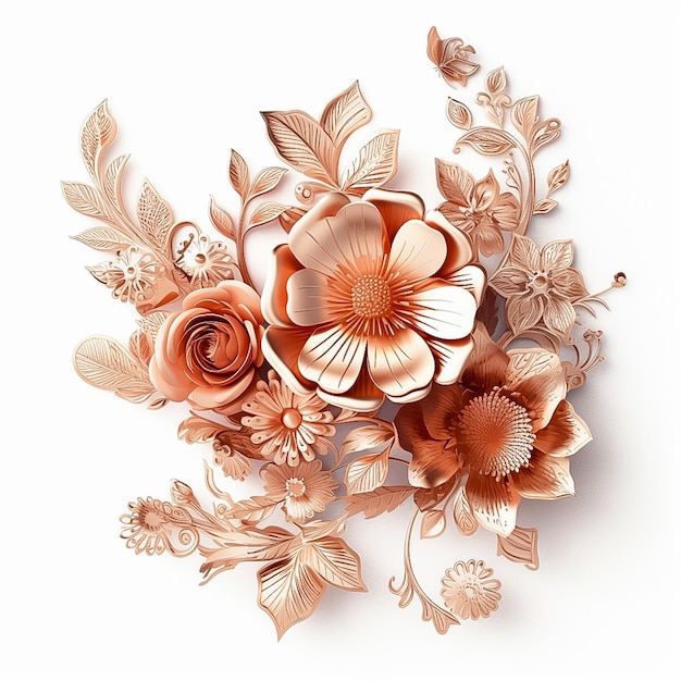 Elegant Gold Rose on White Background AI generated