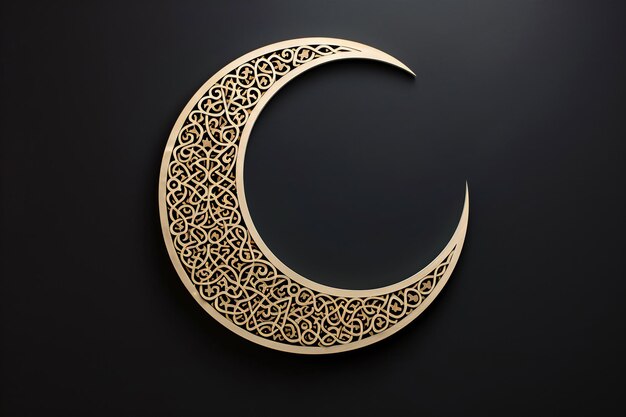 Photo elegant golden crescent moon artistic arabesque design on dark background