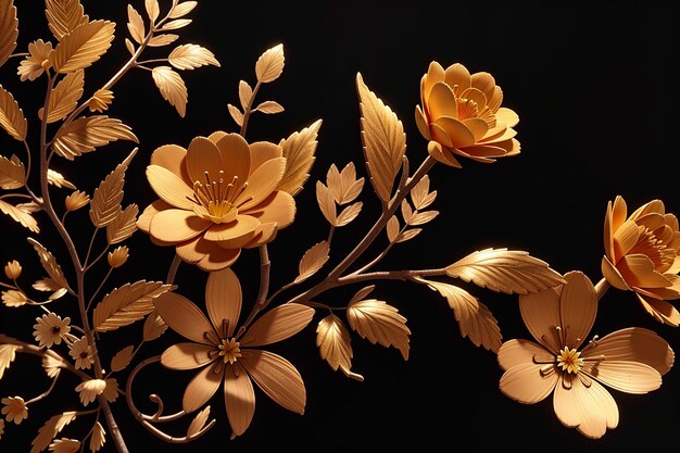 Элегантный золотой цветок на черном роскошном декоре