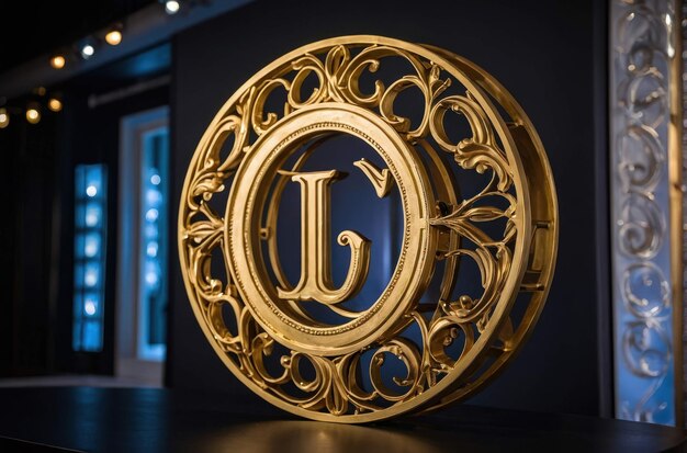 Photo elegant golden monogram on a stand