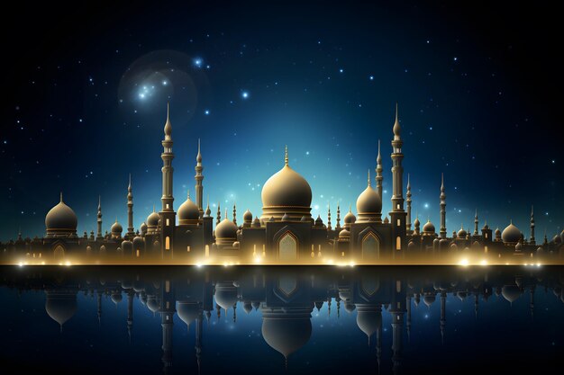 Elegant golden moon with mosque ramadan kareem background