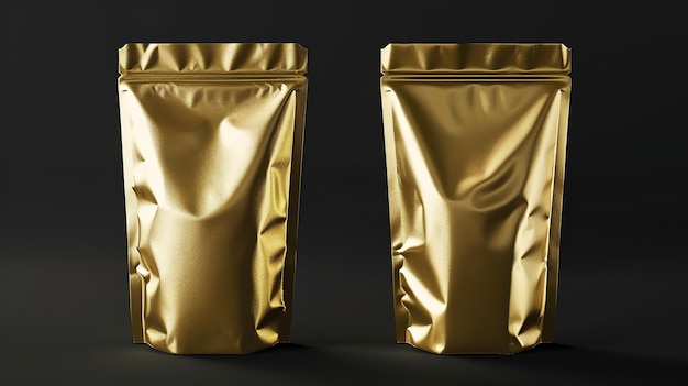 Photo elegant golden packaging bags isolated on dark background for premium luxury goods