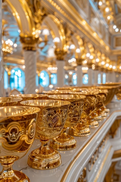 Photo elegant golden railing with ornate details in a luxurious interior design setting