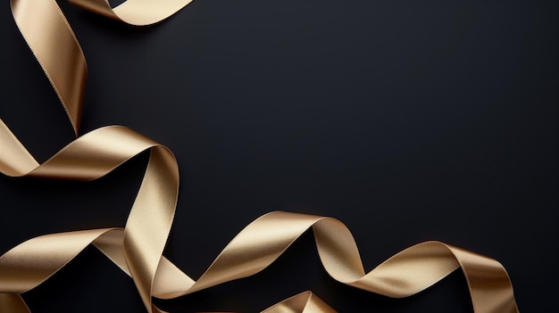 Elegant golden satin ribbons on a dark background with light reflections