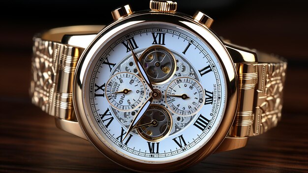 Elegant gouden met diamant mannen horloge tegen donkere achtergrond