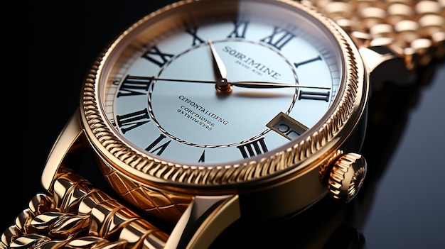 Elegant gouden met diamant mannen horloge tegen donkere achtergrond