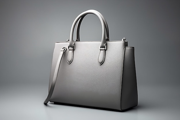 Elegant Gray Leather Handbag on Gray Generative AI