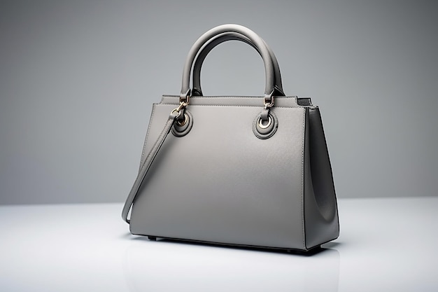 Elegant Gray Leather Handbag on Gray Generative AI