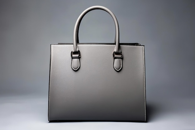 Elegant Gray Leather Handbag on Gray Generative AI