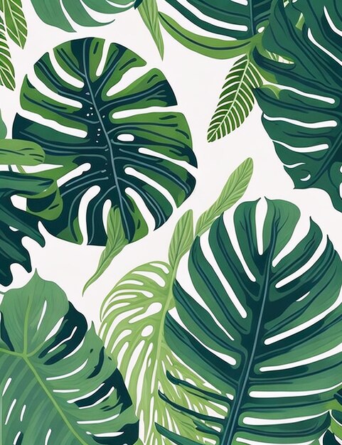 Elegant green tropical leaves watercolor seamless pattern Generated by AI