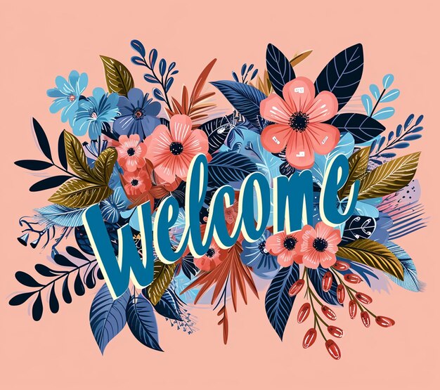 Photo elegant greeting concept calligraphy style welcome adorned with beautiful blooms