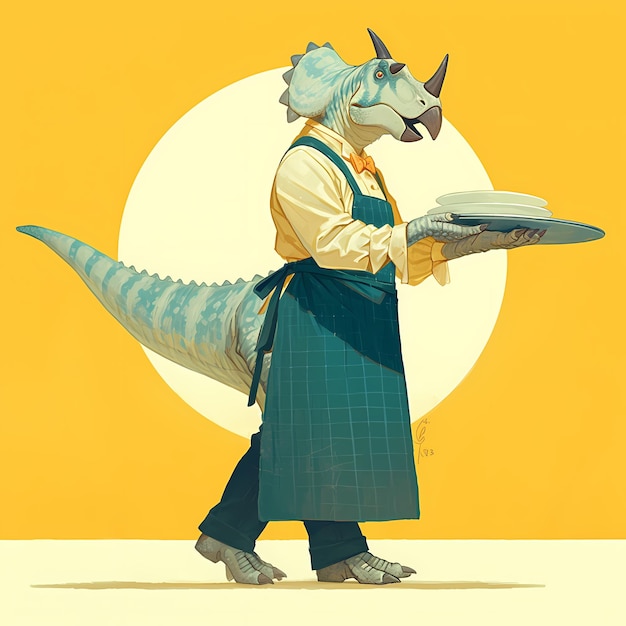 Photo elegant hadrosaur waiter exquisite restaurant service
