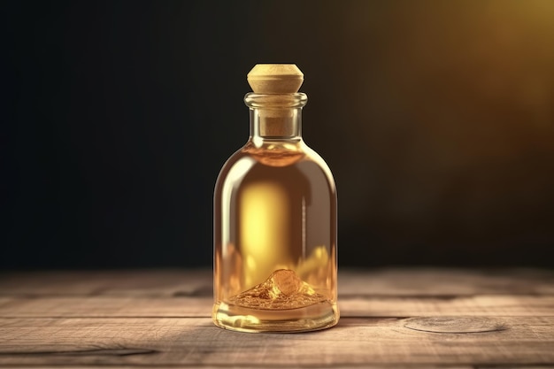 Elegant HalfFilled Gold Potion Bottle on Table Concept of Luxury Generative AI