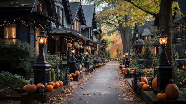 elegant halloween dat de straten van de buurt versiert voor de nacht