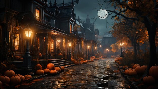 Foto elegant halloween dat de straten van de buurt versiert voor de nacht
