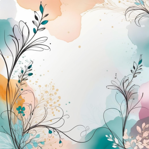 Elegant hand drawn flowers and twigs on an abstract colored pastel background