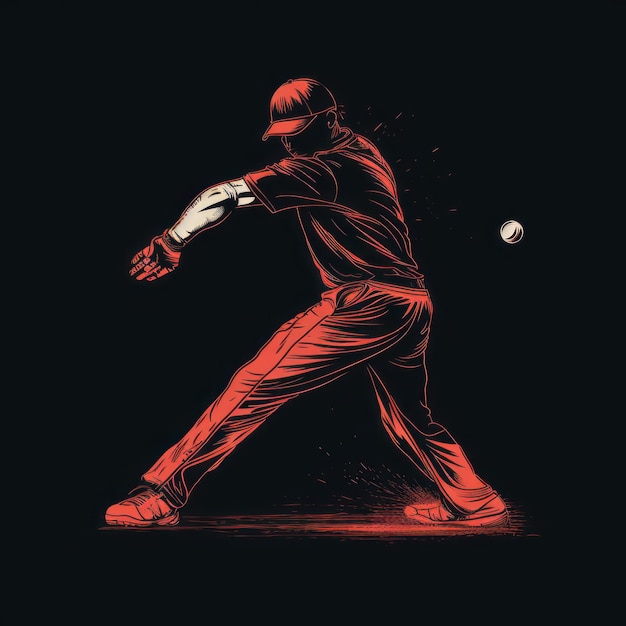 Elegant Handdrawn Baseball Player Tshirt Graphic