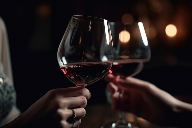 Elegant Hands Holding Wine Glasses Celebrating Special Occasion Closeup Generative AI