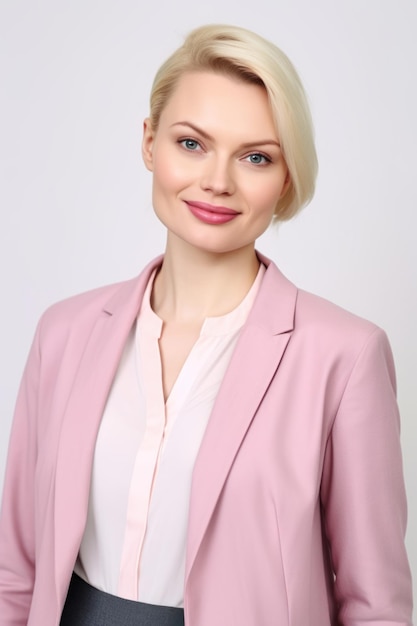 Elegant and Happy Businesswoman in Studio Portrait on Pure White Background