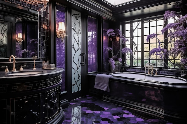 Elegant Harmony A Black and Lavender Bathroom Oasis