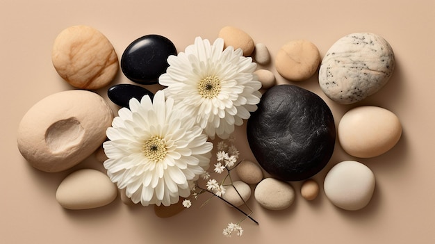 Photo elegant harmony of flowers and stones