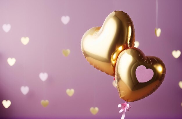 Elegant Heart Balloons Party Background Pastel and Gold Happy Valentine's Day Romantic background Birthday Party Celebration Generative AI