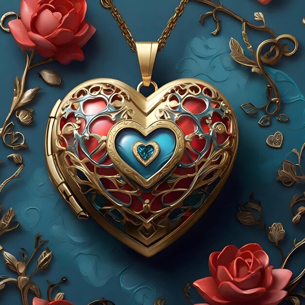 Photo elegant heart digital painting of filigree locket