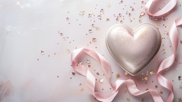 Photo elegant heartshaped object with ribbons and stars on textured background