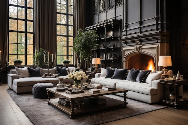 Elegant historisch appartement met originele details en verfijnd meubilair generatief IA