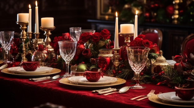 Elegant holiday setting with luxurious christmas decorations