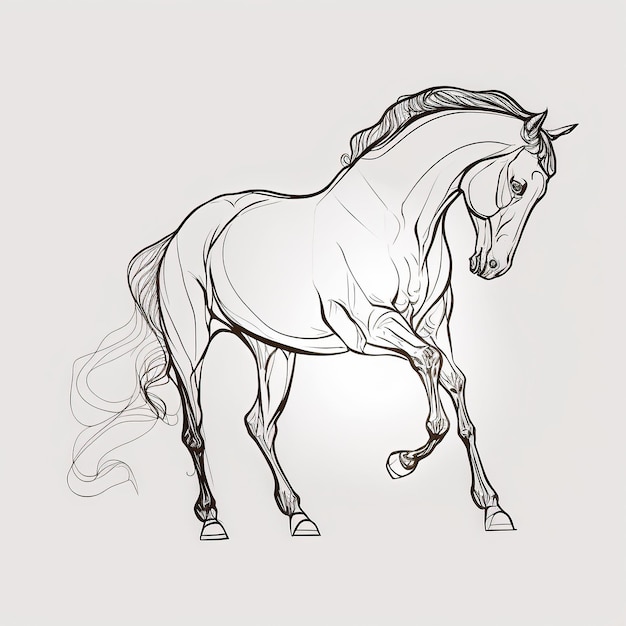 ジェネレーティブ AI で作成されたライン アート スタイルのミニマリズムで描かれたエレガントな馬