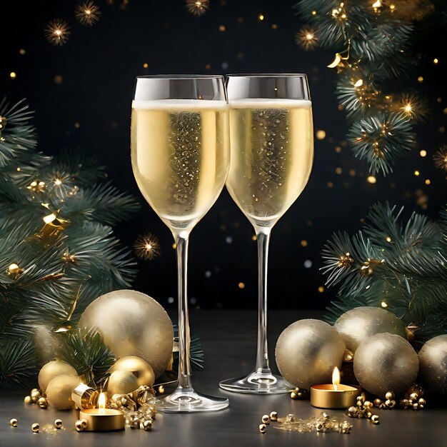 Foto un'elegante illustrazione che cattura il momento di un brindisi celebrativo con lo champagne generato dall'ai