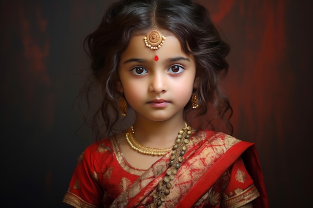 Elegant Indian sari cute girl Generate Ai