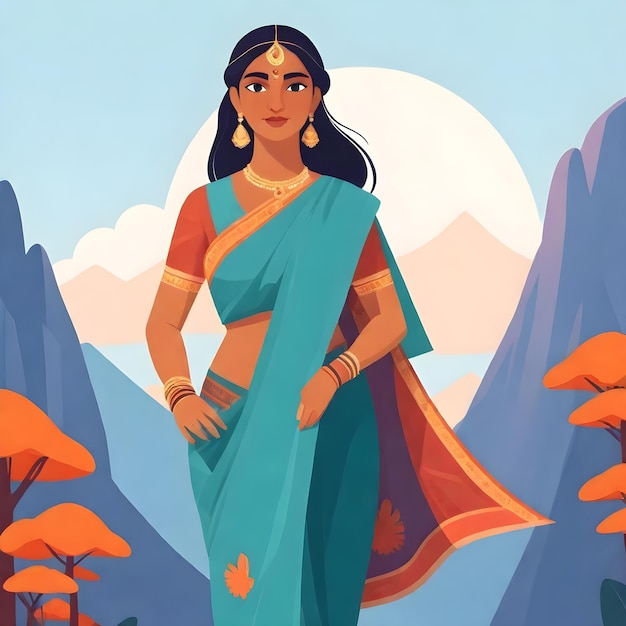 Photo elegant indian woman adorned in traditional saree clip art