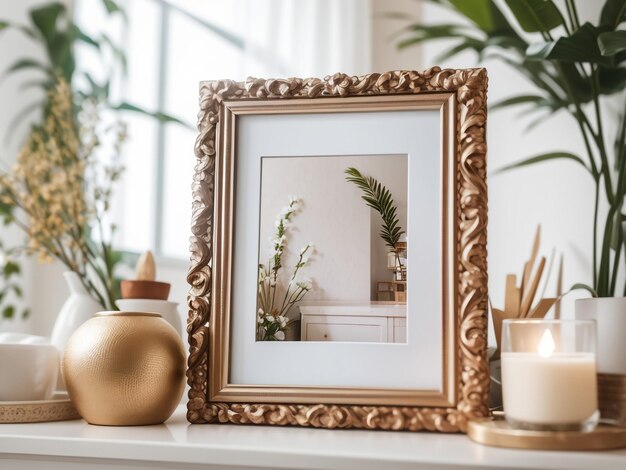 Foto elegant interieur display mockup frame closeup in de achtergrond van het interieur