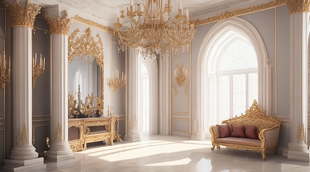 Elegant interior castle 3d render