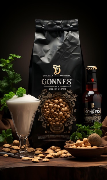 Элегантные ирландские Guinness Pint Glass Scones Шамрок Изумрудные зеленые Поз Тенденционный фоновый макет