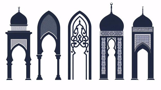 Elegant Islamic door and window outline with Arabic arch featuring a collection of traditional oriental patterns Perfect for Ramadan celebrations or Muslim home decor