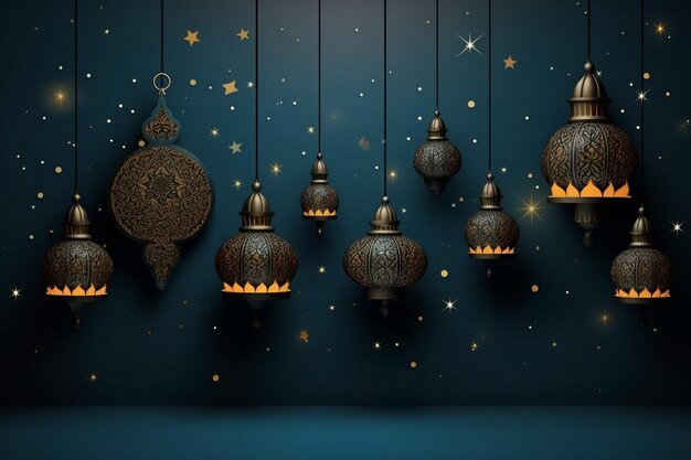 Elegant islamic new year background with hanging lamps