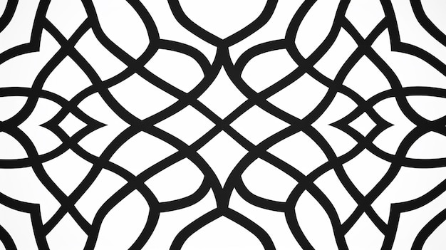 エレガントなイスラム模様の背景にラマダンとイードのフラットデザインのための白いモスクアートに黒い線