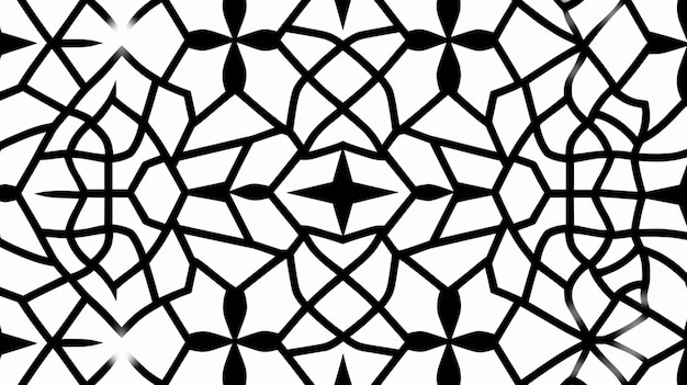 라마단과 이드 플랫 디자인을 위한 화이트 모스크 아트의 우아한 이슬람 패턴 배경 블랙 라인