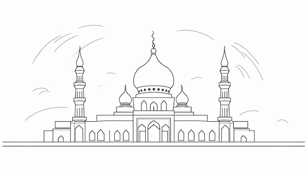 Elegant Islamic Pattern Background Black Lines on White Mosque Art for Ramadan and Eid Flat Design