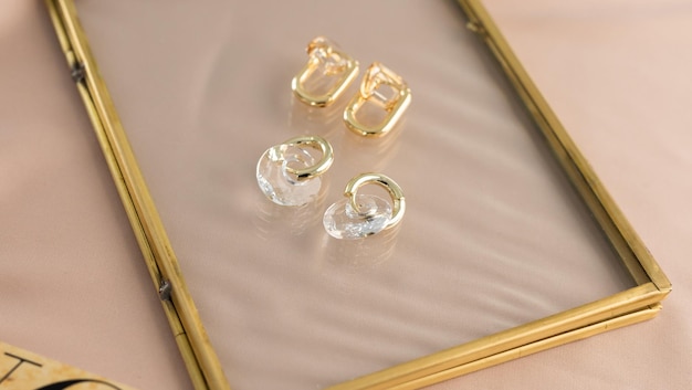 Elegant jewelry set of gold earrings jewelry set minimalist style handmade bijouterie concept