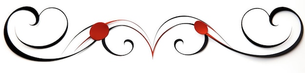 Elegant kalligrafisch patroon van draaiende rode harten en krullende lijnen op een witte achtergrond