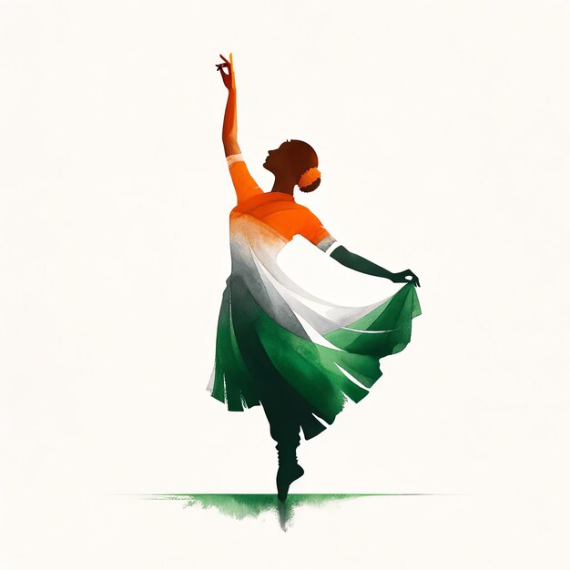 Elegant Kathak Dancer in Tricolor Indian Dance Watercolor Art